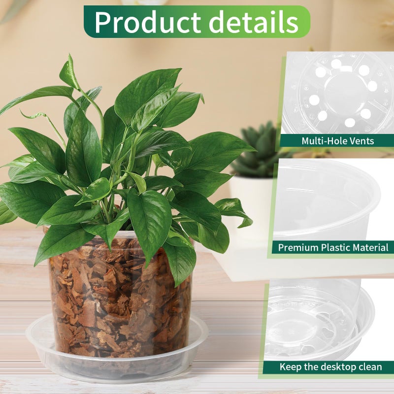HQAUT 24 Pack 7/6/5 Inch Clear Nursery Pots with Drainage and Saucers  Durable Clear Plant Pots  Plastic Nursery Pots for Plants  Seed Starting Pots(5+6+7 inch) - Image 3